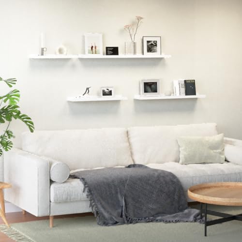 Boswillon 55.1 Inches Long Floating Shelves, 2 Set Rustic Wall Shelf for Bedroom, Nursery Book Shelf with Lip, Picture Ledge Shelf for Living Room, Bathroom, Kitchen - White - color: White, size: 55.1 In