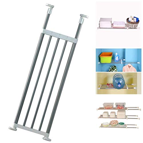 BAOYOUNI Expandable Closet Tension Shelf Rod Organizer Adjustable Storage Rack Heavy Duty Clothes Hanger Metal Space Saving Divider for Bathroom Kitchen Cupboard Wardrobe Bookshelf 32''-46'', Ivory - size: (32.28-46.06) IN