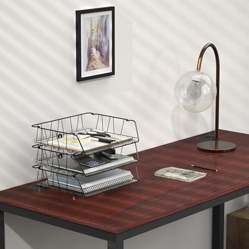 Simple Houseware Stackable Wide Entry Desk File Document Letter Tray with Liner, Wire Grid, 3 Packs, Black - color: Black, size: Wide Entry