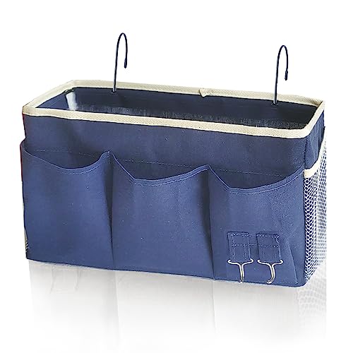 Bedside Caddy, Bedside Hanging Storage Organizer forBunk and Hospital Beds,College Dorm Bed，Can be Placed Glasses Books Mobile Phones(Navy Blue 1) - color: Navy Blue