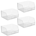 mDesign Wide Plastic Kitchen Food Storage Organizer Bin Basket with Open Front and Built-In Label Holder for Cabinets, Pantry - 12 Inch Width - 4 Pack - Clear