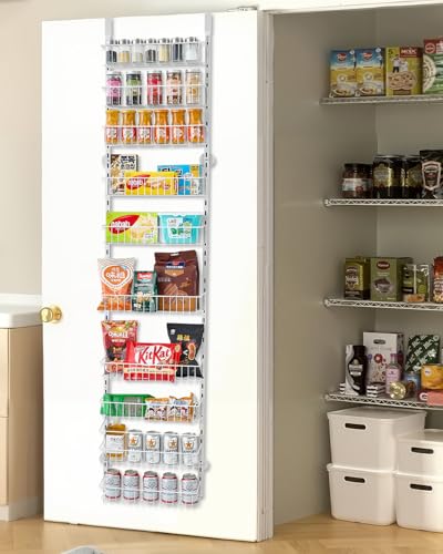 VEVOR Over the Door Pantry Organizer, 10-Tier Pantry Organization and Storage, Heavy-Duty Steel Hanging Spice Rack, Adjustable Wall Seasoning Shelves, for Home Kitchen Laundry Room Bathroom, White - color: White, size: 10-Tier