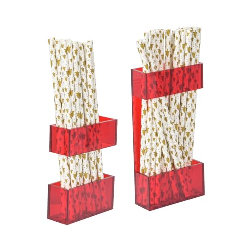 2 PACK Acrylic Straw Holder for Cabinet Doors, Reusable Straw Organizer with Ultra-Sticky Adhesive, Small Kitchen Accessories Container, Fits Both Short & Long Straws (Red) - color: Red