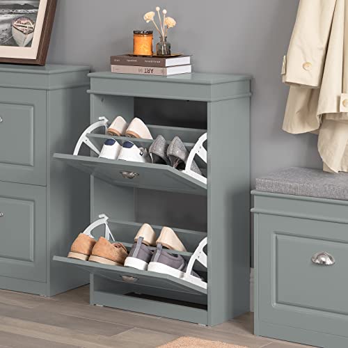 Haotian Small Shoe Cabinet, Grey 2 Flip Drawers Freestanding Shoe Rack, Shoe Storage Cupboard Organizer (9.45" D x 20.87" W x 32.28" H), FSR78-HG - color: Grey, size: 2 Drawers (S)