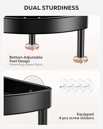 Nieifi Corner Shower Caddy Stand-5 Tier Rustproof Anodized Aluminum Standing Shower Organizer-Shower Caddy Corner-Dual Stability to Anti-Shaking-Height-Adjustable Legs for Uneven Surfaces-Black - color: Black, size: 5-Tier