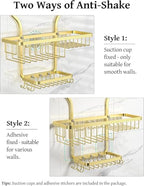 YASONIC Never-Rust Aluminum Hanging Shower Caddy – Over-the-Showerhead Organizer with 10 Hooks for Razor and Sponge – Includes Soap Basket – Gold - color: Gold