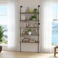Merapi Rustic Industrial Bookshelf, 78.6" Tall 5-Tier Storage Shelf with Solid Wood & Metal Frame, 9.8" D x 35.4" W for Living Room, Office, Bedroom Farmhouse Display - style: 5-tier Vintage Industrial