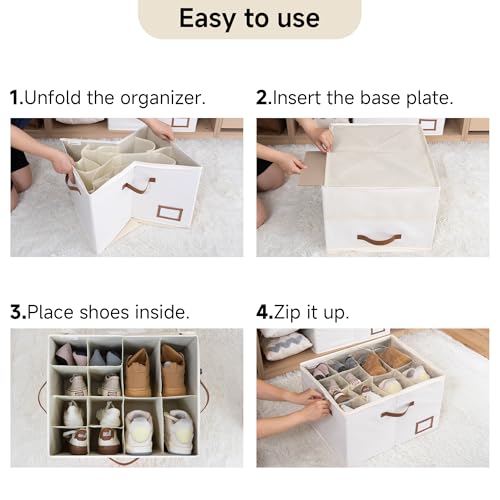 StorageWorks Shoe Organizer for Closet, 2 Pack Shoe Storage Boxes with Clear Lid, Stackable Shoe Storage Organizer for Sandals and Slippers, Fabric Shoe Bins for Closet, Holds 16–32 Pairs, Beige - color: Beige, size: Medium-2 Pack
