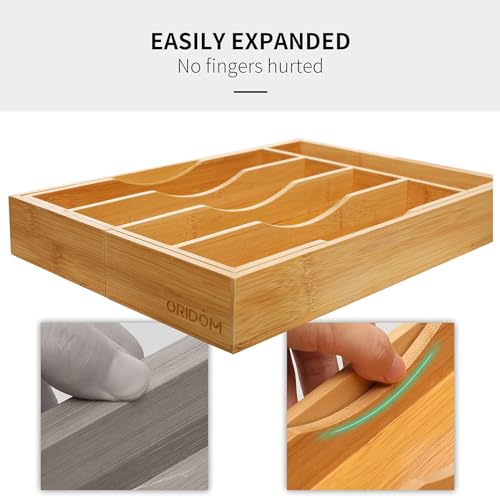 2-Piece Bamboo Silverware Organizer, Expandable Kitchen Drawer Organizer for Cutlery and Utensils, Multifunction Adjustable Bamboo Wood Cutlery Tray in Drawer for Flatware, (Natural) - color: Natural, size: 7 Slots Expandable-2Pack