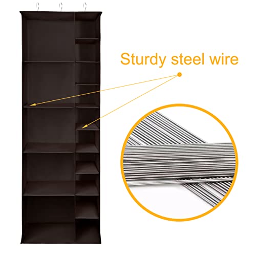 Libeder Shoe Organizer for Closet, 15 Shelf Hanging Closet Storage Shelves - 10 Shoe Rack Organizer and 5 Compartment for Clothes with 6 Side Mesh Pockets for Scarf, Socks,Gloves Coffee - color: Coffee