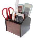 Coideal Remote Control Holder Caddy Wood, Rotating Wooden Pen Pencil Holder Organizer Medium Revolving Desktop Office Supplies Storage for Table (4 Compartments) - size: 4 compartments