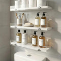 Over the Toilet Shelves - Wall Mounted Floating Shelves with Clear Acrylic Lip, 15.7" Rustic Farmhouse Bathroom Storage Shelves, 3 Pack White