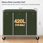 STO STO Commercial Laundry Cart with Lockable Wheels, Large 420L Industrial Rolling Laundry Hamper with Steel Frame, Removable Waterproof Bag, 400 lbs Capacity for Hotels, Hospitals, Factories, Green
