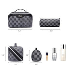 BOYATU Travel Makeup Bag for Women: Large Cosmetic Bag Set of 3 - PU Leather Make up Bag with Compartments - Compact Waterproof Toiletry Bag with Divider & Handle (D-2-Black) - color: D-2-Black