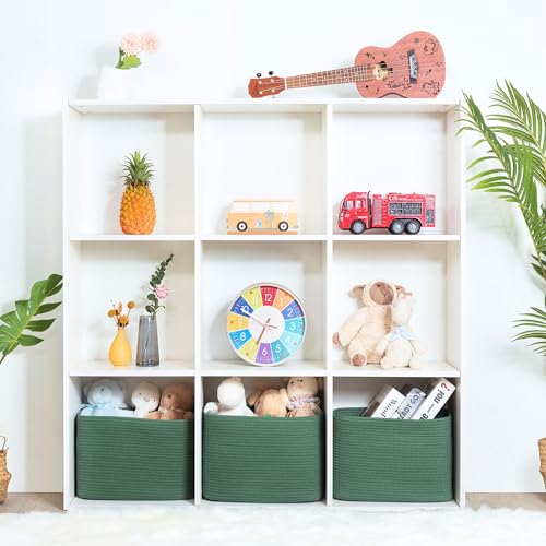 MINTWOOD Design 3-Pack Decorative Woven Storage Baskets for Shelves, Cube Bin Box for Organizing Books, Shoes, Dog Toys, Pantry Closet and Living Room Organizer, Forest Green - color: Forest Green
