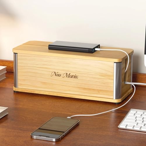 Delamu Wooden Cable Management Box, Retro-Inspired Cord Organizer Box for Home Office, Large Cord Hider Box Hides Cords and Power Strips, Floor Cord Covers, 14.3" x 6.0" x 5.5", Light Wood Color - color: Light wood color