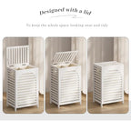 Laundry Hamper with Lid,Bamboo Large Waterproof Clothes Laundry Basket,Removable Washing Bags with Handles,clothes basket (White) - color: White