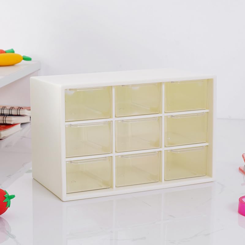 Desk Organizers Box with 9 Compartments – Plastic Desktop Drawer Storage Box, Storing Organizer for Hardware, Beads, Makeup, Office, and Craft Storagew(White)