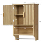 TEENFON Fluted Bathroom Wall Cabinet with Adjustable Shelves and Towel Rack, Wall Mounted Over The Toilet Storage Organizer for Bathroom, Living Room, Natural - color: Natural-22"h