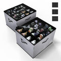 2 Pack Shoe Organizer for Closet, Foldable Fabric Shoe Storage Box with Adjustable Dividers and Clear Dustproof Cover, Large Collapsible Shoe Bins & Containers, Holds up to 32 Pairs, Gray
