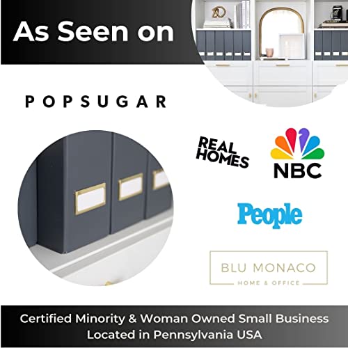 BLU MONACO | Set of 6 Foldable Grey Magazine File Holders with Gold Label Holders | Vertical File Organizer Boxes for Desk, Bookshelf & Home Office Storage - color: Grey