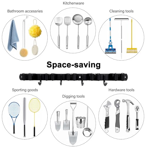 5 Racks and 4 Hooks Mop and Broom Holder Wall Mount, SUS304 Heavy Duty Broom Organizer Storage Tool Racks, Self Adhesive Solid Non-slip Tool Hangers for Home Kitchen Garden Laundry Garage - color: 5 Racks & 4 Hooks (Black) - 1 Pack