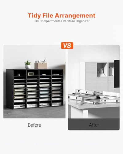 VEVOR Wood Literature Organizer, 36 Compartments, Mailboxes Slot with Removable Shelves, File Sorter for Office, Home, Classroom, or Mailrooms Organization, Black - color: Black, size: 36 Compartments