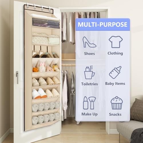 FENTEC 1 Pack Over The Door Shoe Organizer, 68" Exlarge Deep Pockets Hanging Shoe Organizers, 8-Tier Shoe Rack for Closet, Shoe Holder for Boots,Over Door Organizer in Home, RV, Dorm, Beige - color: BEIGE-(25+ Pairs), size: 1 Pack