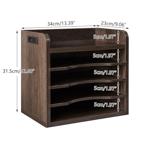 YMYNY Desktop File Organizer with Handle, Document Letter Mail Tray Sorter with 3 Adjustable Shelves, 5 Tiers Paper Holder for Home Office Desk, Black Gray,13.4 * 12.4 * 9.06" UHBC006G - color: Black Gray