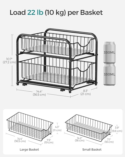 SONGMICS 4-Tier Pull Out Cabinet Organizers, Under Sink Organizer, Bathroom Organizer and Storage, Sliding Basket Drawers, Stackable for Kitchen, Bathroom, Ink Black UKCS017B02 - color: Ink Black