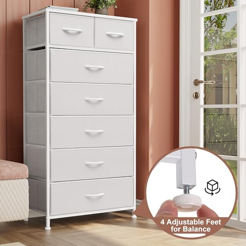 Crestlive Products Vertical Dresser Storage Tower - Sturdy Steel Frame, Wood Top, Easy Pull Fabric Bins, Handles - Organizer Unit for Bedroom, Hallway, Entryway, Closets - 7 Drawers (White) - color: White, style: 7 Drawers