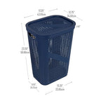 Mind Reader Slim Laundry Hamper with Lid, 60L Clothes Basket, Ventilated Plastic, Navy - color: Navy, size: Single