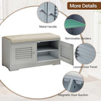 2 Tier Storage Bench with Cushion,31.5" Entryway Bench with Shoe Storage,Shoe Storage Cabinet with Adjustable Shelves,2 Door Cabinet with Hidde for Hallway,Bedroom,Living Room,Grey