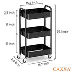 CAXXA 3-Tier Rolling Metal Storage Organizer - Mobile Utility Cart, Kitchen Cart with Caster Wheels (Black) - color: Black