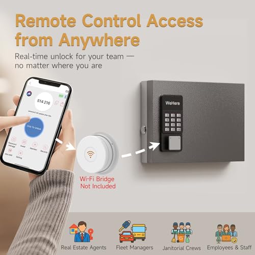 16 Key Lock Box Wall Mount, Smart Key Cabinet, use One Time Password,Fixed Code, Bluetooth, Wi-Fi Remote, Key Unlock, Security Lockbox Organizer for Valets, Hotel, Car, Office Key Management & Storage - size: 16 Key (Smart)