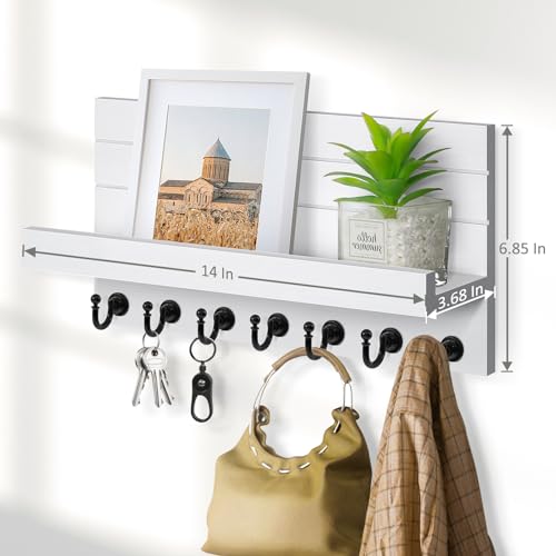 HONJIN Key Holder for Wall: Upgraded 7 Sturdy Key Hooks Easy Installation Mail Organizer Wall Mount Hanging Key Rack for Kitchen and Entryway Decor - color: 7 hooks White