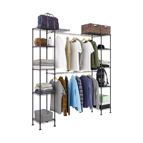Seville Classics Closet Garment Organizer with Metal Hanging Rod Wardrobe Storage System, w/ Steel Shelves for Clothes, Shirts, Jackets, Coats, Blankets, Shoes, Satin Bronze, Expandable Rack - color: Satin Bronze