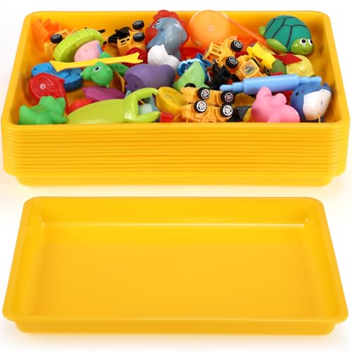 Maitys 15 Pcs Flat Plastic Trays 16.1 x 11.8'' Sensory Storage Paper Tray Stackable Classroom Bins for Office Home Organizer Crafts Supplies(Yellow) - color: Yellow
