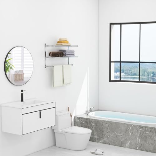 Hotel Towel Racks for Bathroom Wall Mounted, BETHOM 24 Inch Towel Shelf for Bathroom, 3-Tier Bathroom Towel Rack with Tower Bars, Brushed Nickel - color: Brushed-nickel, size: 24IN (1 Bar)
