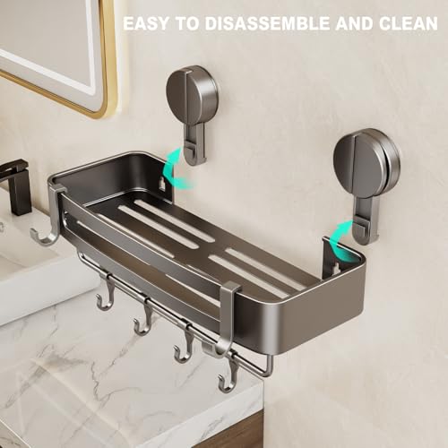 VOLPONE Shower Caddy Suction Cup, Corner Shower Shelves No Drilling, Showers Organizer Storage with Towel Bar & Removable Hooks, Bathroom Shower Shelf Rack for Inside Showers, Square - style: Square 1 Tier