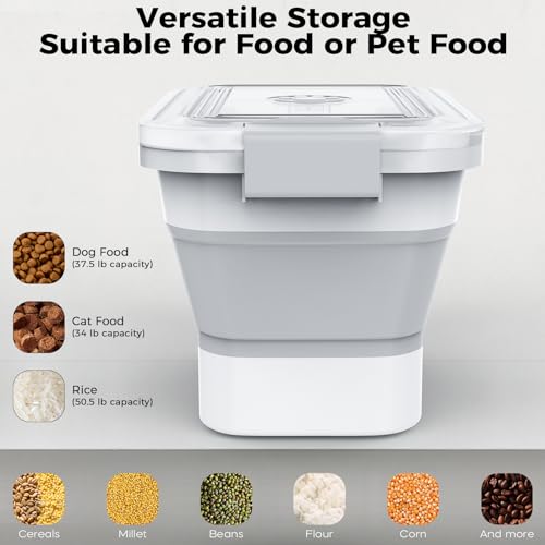 10-13 Lbs Dog Food Storage Container,Collapsible Dog Food Container with Transparent Airtight Lid,Pet Food Scoop and Dog Bowl,Multifunctional Food Storage Container for Pet Food,Rice,Flour - color: Clear/13 lbs
