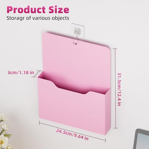 Magnetic File Holder - Magnetic Paper Holder, Pocket Organizer Office Supplies Storage Mail Organizer for Notebooks,Planners,Letter (Pink) - color: Pink Holder-L