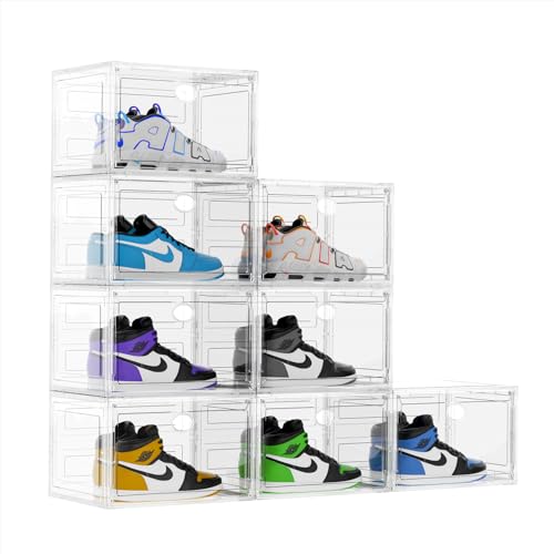 KEFA XL Shoe Storage Box Organizer, 8 Pack Shoe Boxes Clear Plastic Stackable, Sneaker Display Case Container Fit for US 13 (Side 8 PACK CLEAR) - color: 8 PACK CLEAR