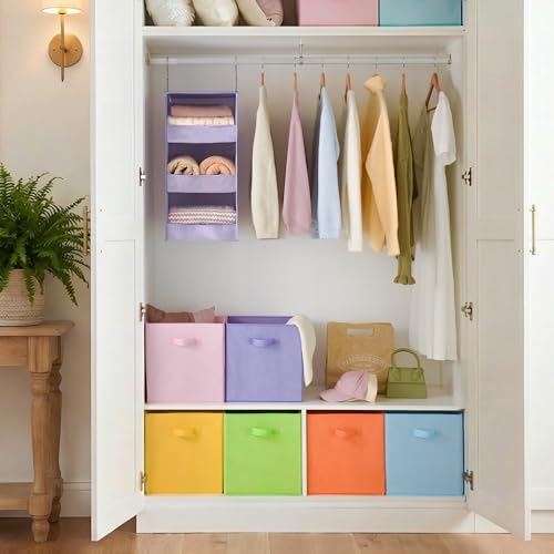 Cupic Cupid 13 Inch Storage Cube, Fabric Cube Storage Bin with Handles, Storage Cube Organizer for Clothes and Toys, Collapsible Cube Bins for Closet, Shelves, Nursery, 6-Pack, Pastel Colors - color: Pastel Colors, size: 13 Inch