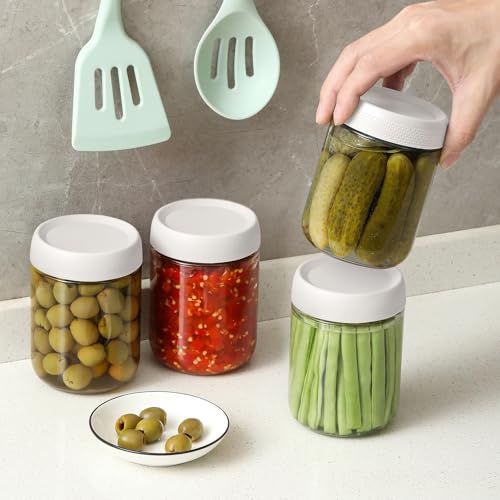 NETANY 6-pack 16oz Glass jars with Airtight Lids, Overnight Oats Containers with Lids, Wide mouth Mason Salad jars, Glass Food Storage Containers for Snacks Yogurt Spice Sugar-White - color: White