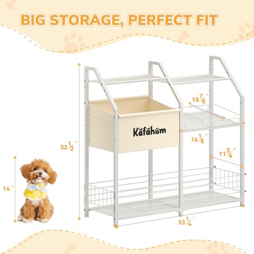 KAFAHOM Dog Toy Basket, Large Dog Toy Bin with Can Dispenser, Pet Toy box with Storage Shelf, Dog Stuff with Collar Leash Holder Rod, Ultimate Pet Furniture & Essentials, Dog Lover Gifts - style: Large Elastic Basket