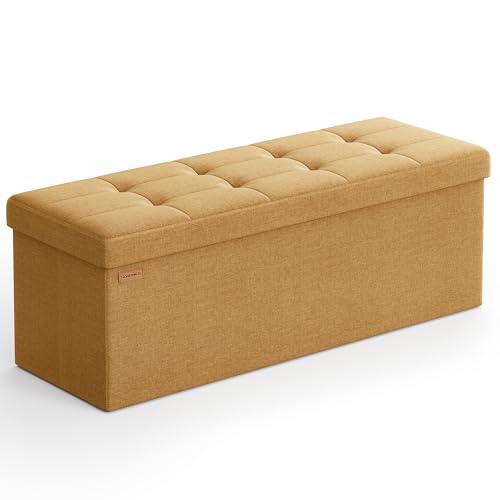 SONGMICS Mazie Collection - Storage Ottoman Bench, 43 Inches Folding Foot Rest Stool, End of Bed Bench, Easy Assembly, for Living Room, Bedroom, Entryway, Ginger ULSF077K04 - color: Ginger, size: 15"D x 43"W x 15"H
