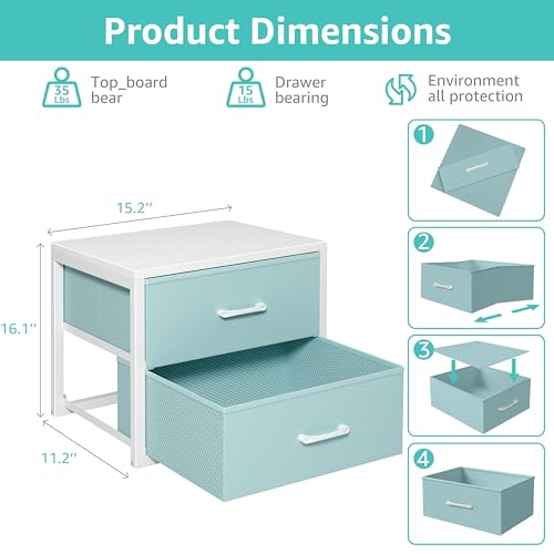 BOLUO Stackable Storage Drawers Closet Organizers and Storage Fabric Blue 2 Drawer Dresser for Bedroom 2 Packs Modern - color: Blue, size: M(11.2"D x 15.2"W x 16.1"H)