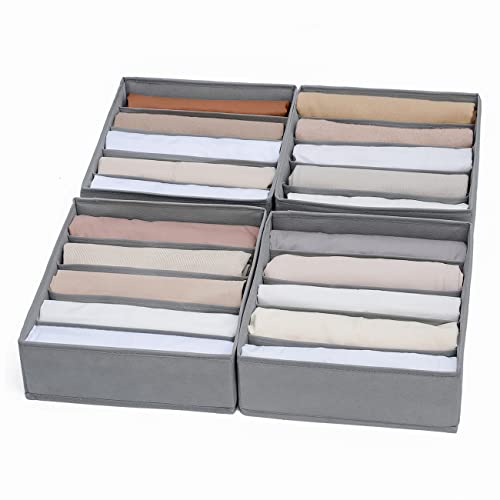4 Packs Wardrobe Clothes Organizer,5 Grids Washable Portable Closet Organizer Storage Box Foldable Closet Drawer Organizer for thicker Scarves,Leggings,Long sleeve shirts（32 * 30 * 11） - color: Grey, size: 5 GRIDS-LARGE SIZE