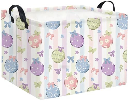 HIYAGON Rectangular Easter Basket Fabric Storage Bin Boxes Collapsible Baby Girl Basket for Clothes Books Shelves Basket(Bowknot Egg) - color: Bowknot Egg